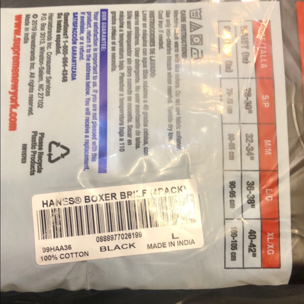 Supreme Hanes Boxer Briefs Black Size L 4 pack - Picture 3 of 3